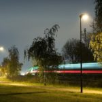 Subway passing Risløkka in the evening